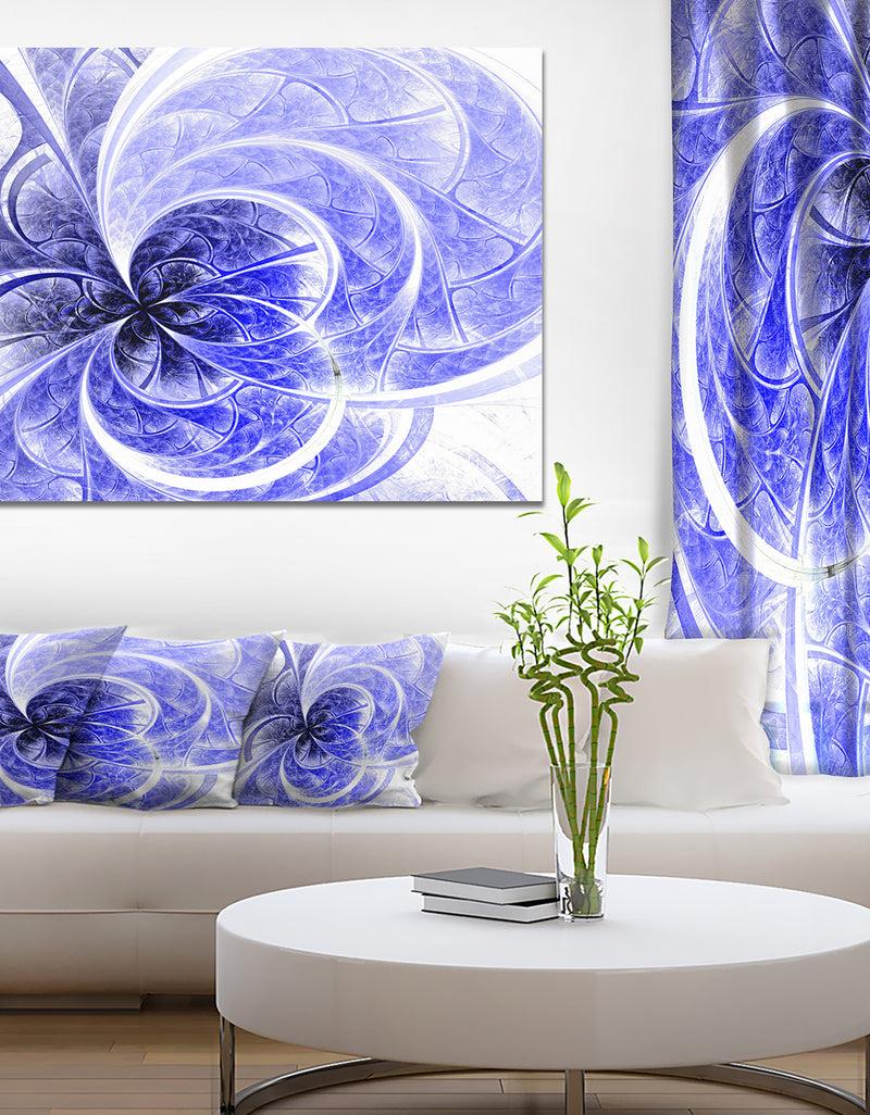 DesignQ Blue Light Fractal Flower Pattern - Abstract Wall Art on Canvas