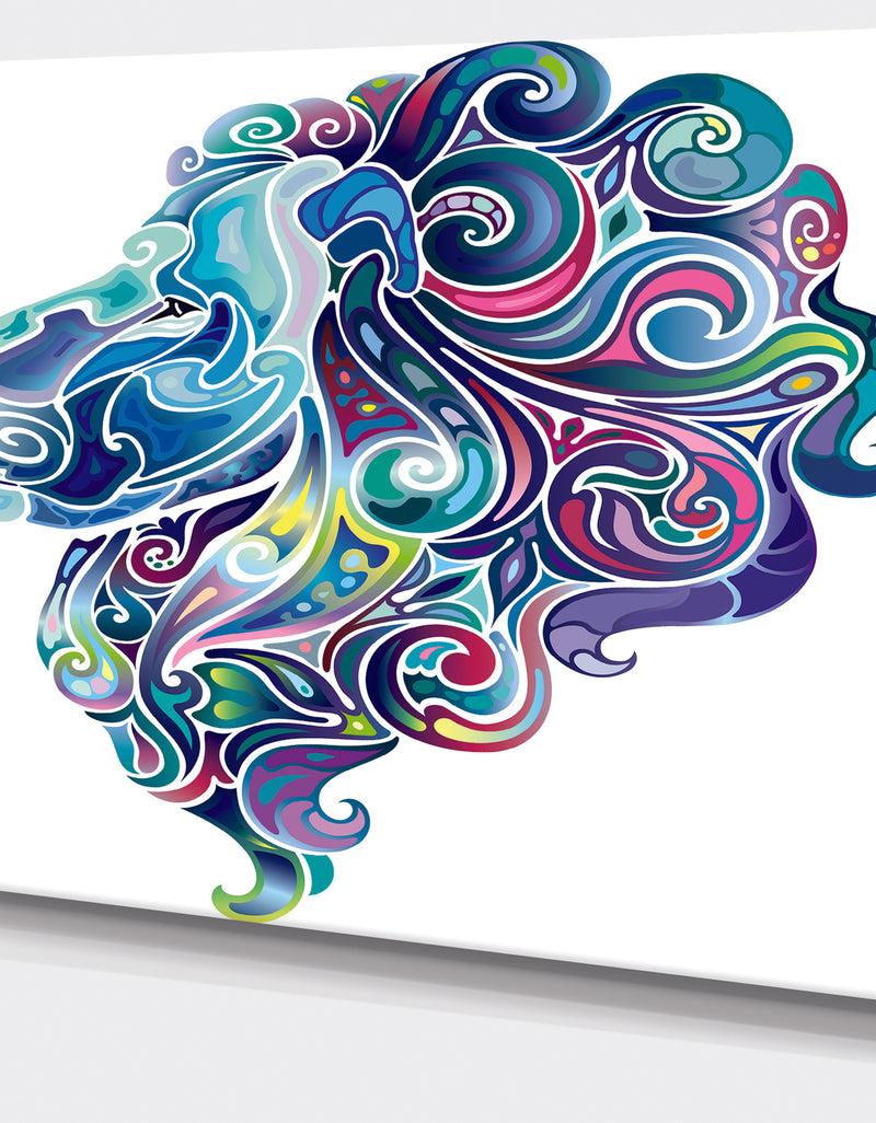 DesignQ Blue Lion Abstract Art - Animal Digital Art Canvas Print