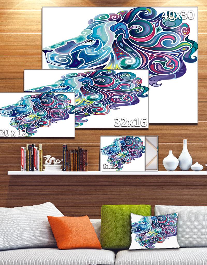 DesignQ Blue Lion Abstract Art - Animal Digital Art Canvas Print