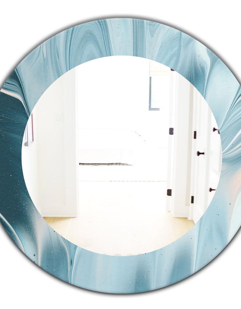 DesignQ Blue Modern Water I - Modern Mirror - Oval Or Round Wall Mirror