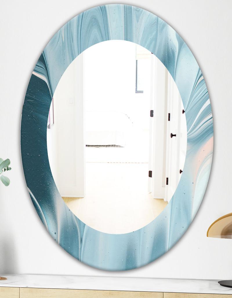 DesignQ Blue Modern Water I - Modern Mirror - Oval Or Round Wall Mirror