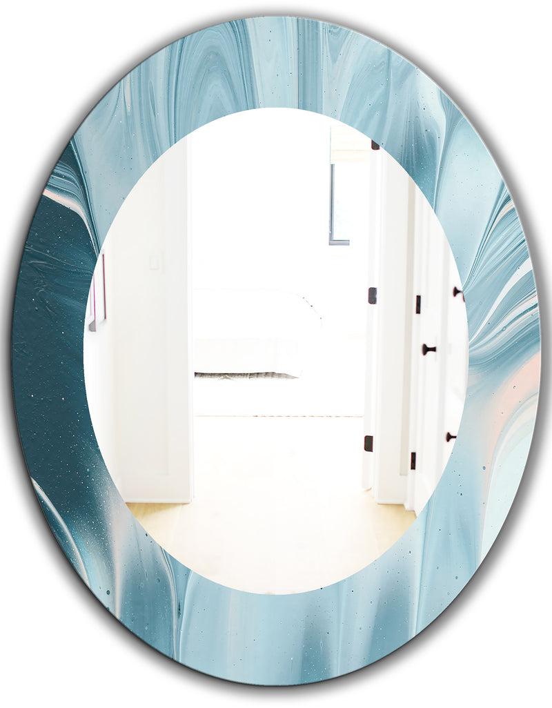 DesignQ Blue Modern Water I - Modern Mirror - Oval Or Round Wall Mirror