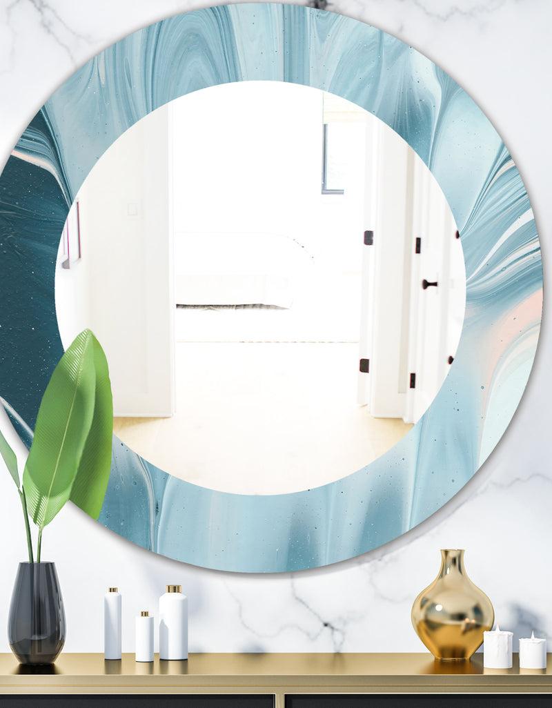DesignQ Blue Modern Water I - Modern Mirror - Oval or Round Wall Mirror