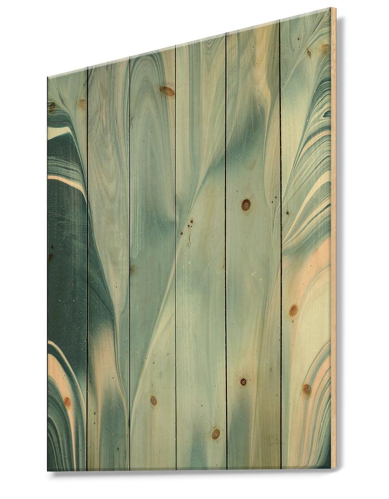 DesignQ Blue Modern Water I - Modern Transitional Print On Natural Pine Wood