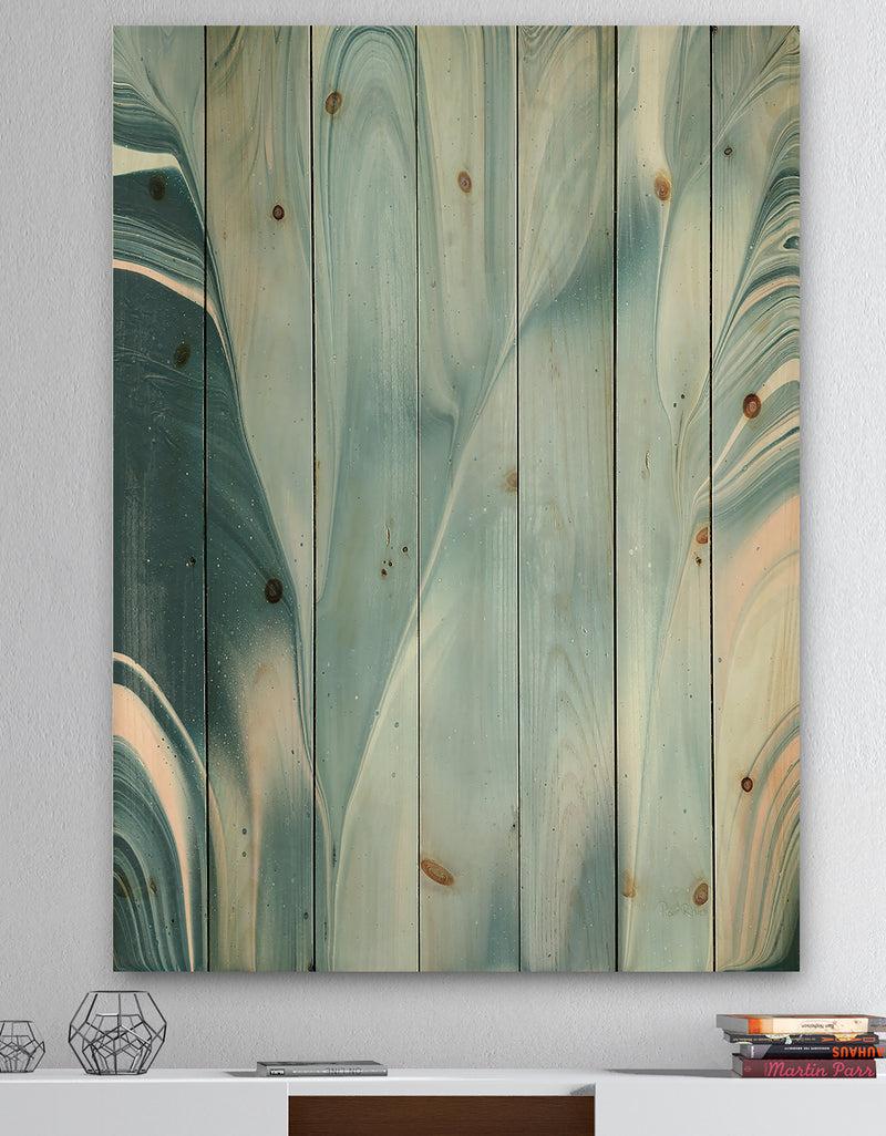 DesignQ Blue Modern Water I - Modern Transitional Print on Natural Pine Wood