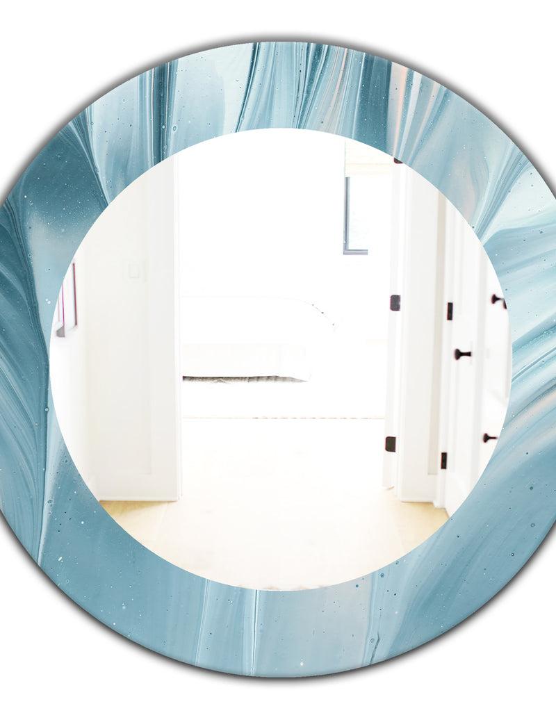 DesignQ Blue Modern Water III - Modern Mirror - Oval Or Round Wall Mirror