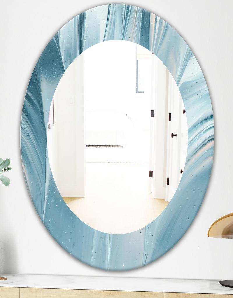 DesignQ Blue Modern Water III - Modern Mirror - Oval Or Round Wall Mirror