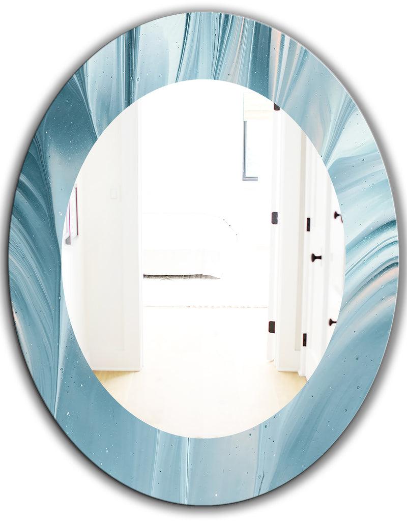 DesignQ Blue Modern Water III - Modern Mirror - Oval Or Round Wall Mirror