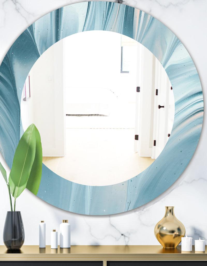 DesignQ Blue Modern Water III - Modern Mirror - Oval or Round Wall Mirror