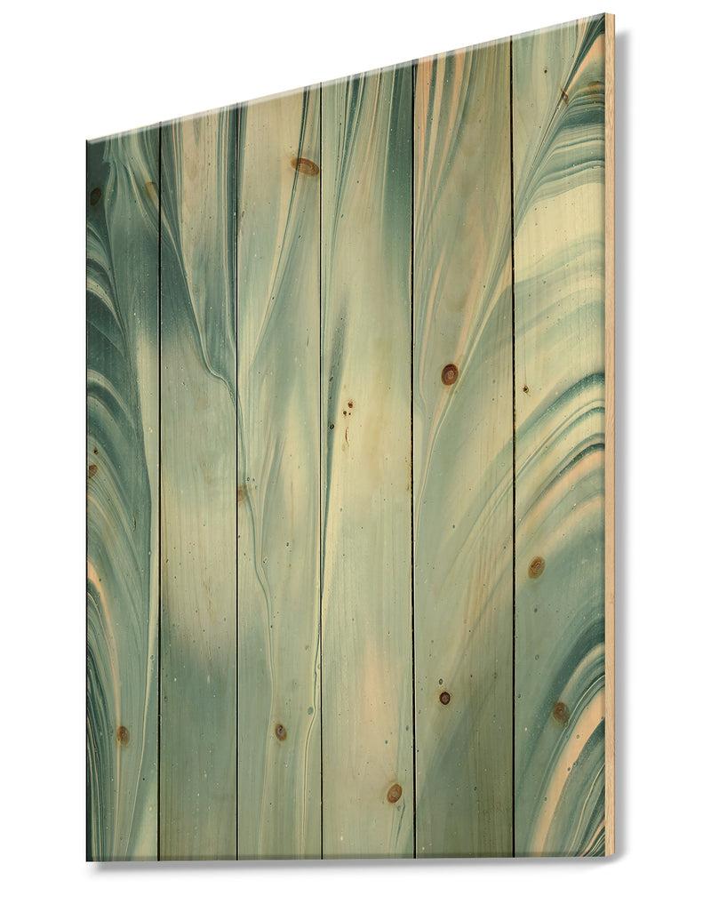 DesignQ Blue Modern Water III - Modern Transitional Print On Natural Pine Wood