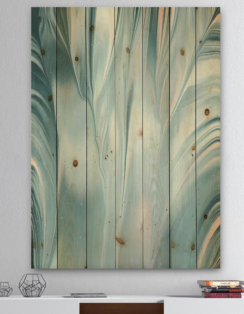 DesignQ Blue Modern Water III - Modern Transitional Print on Natural Pine Wood
