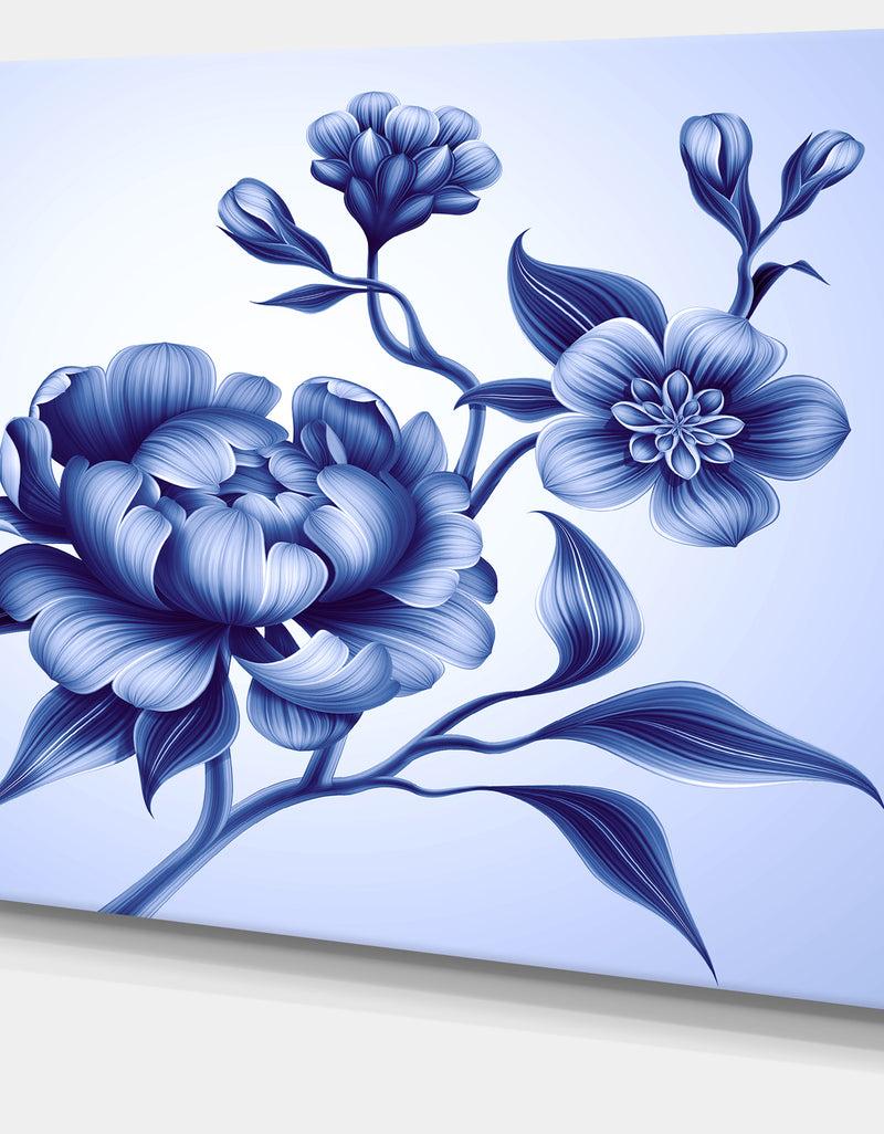 DesignQ Blue Peony Rose And Sakura Flowers - Modern Floral Large Canvas Art