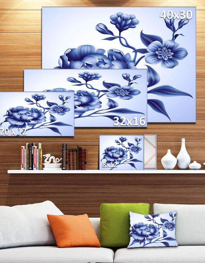 DesignQ Blue Peony Rose And Sakura Flowers - Modern Floral Large Canvas Art
