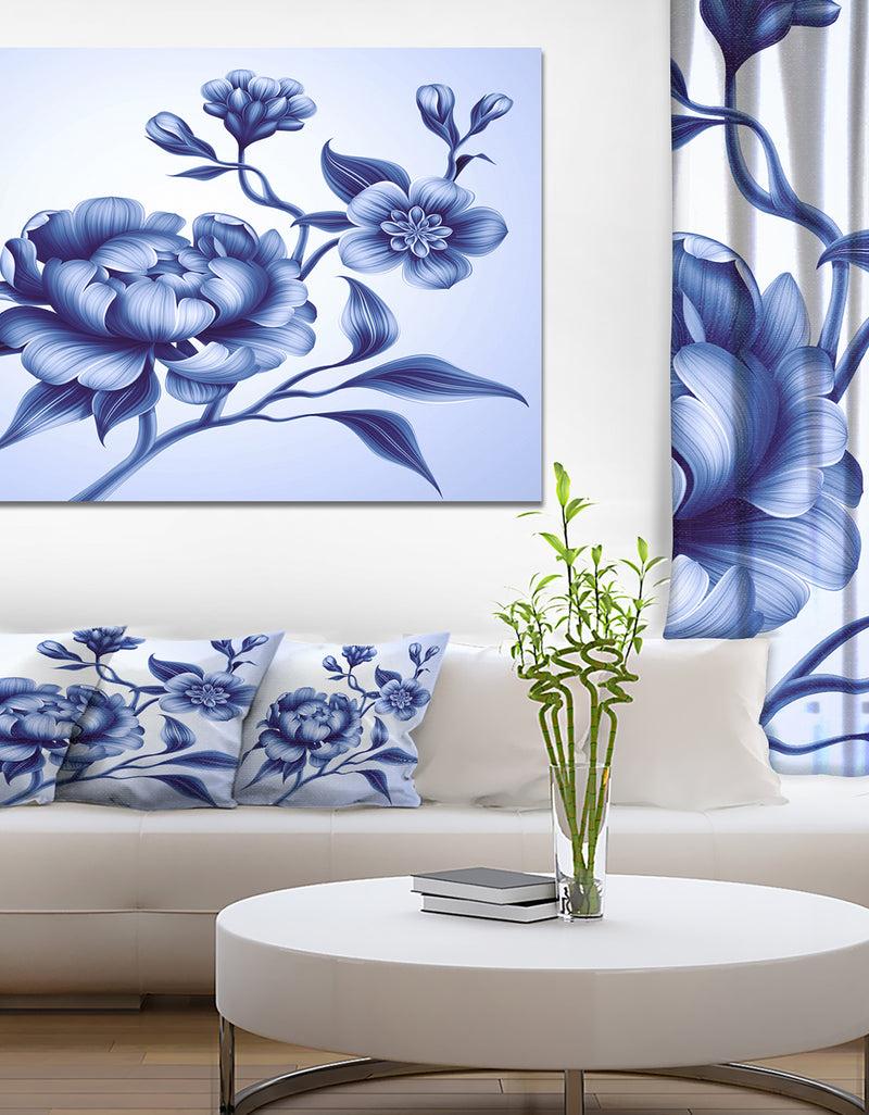 DesignQ Blue Peony Rose and Sakura Flowers - Modern Floral Large Canvas Art