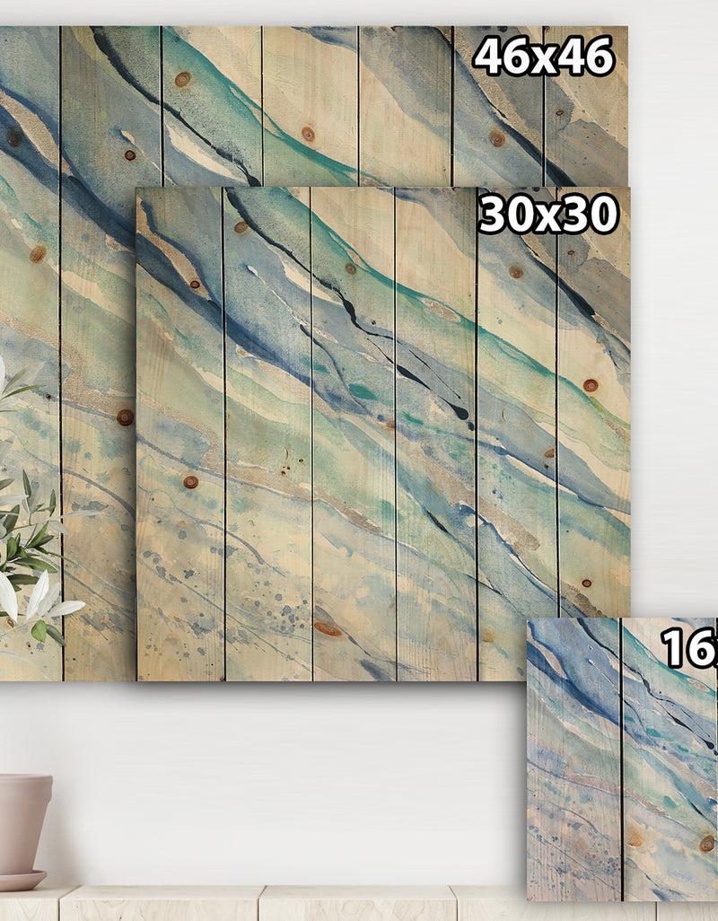 DesignQ Blue Silver Spring I - Modern Lake House Print On Natural Pine Wood