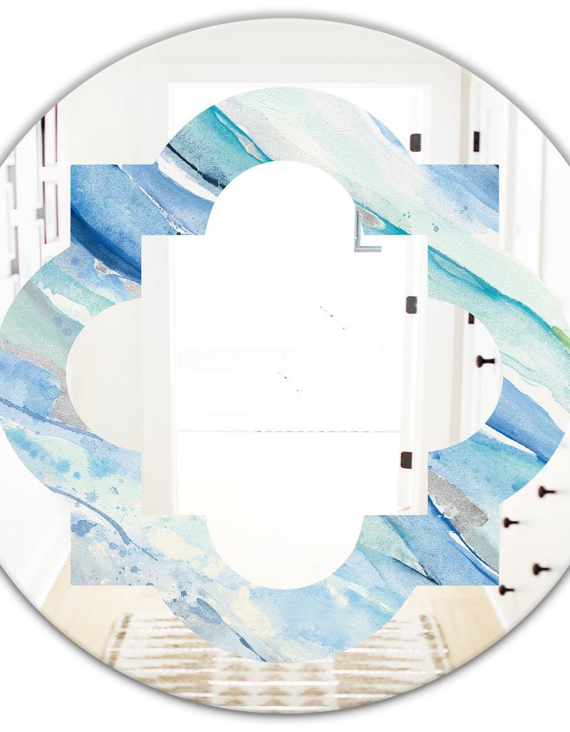 DesignQ Blue Silver Spring I - Modern Round Or Oval Wall Mirror - Quatrefoil