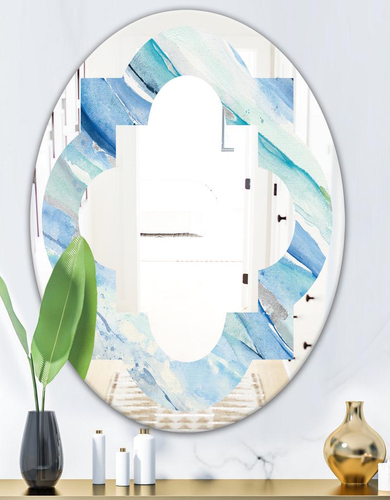 DesignQ Blue Silver Spring I - Modern Round Or Oval Wall Mirror - Quatrefoil