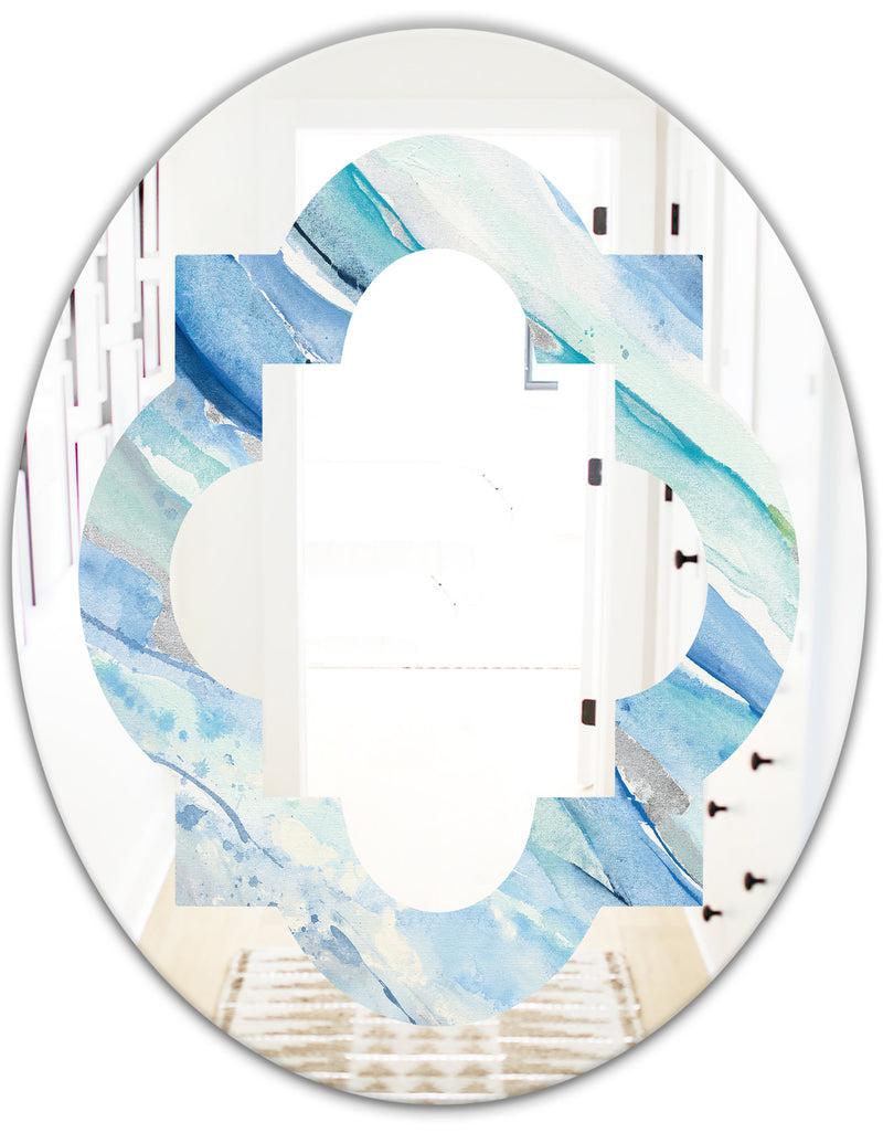 DesignQ Blue Silver Spring I - Modern Round Or Oval Wall Mirror - Quatrefoil