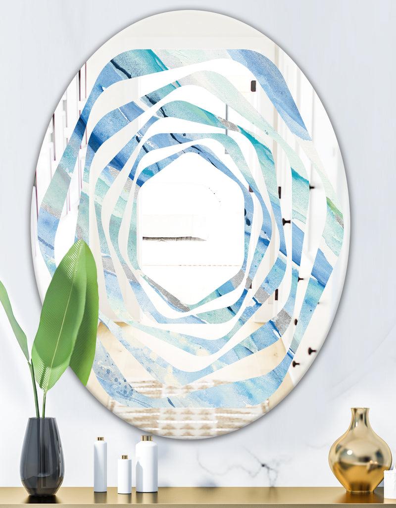 DesignQ Blue Silver Spring I - Modern Round Or Oval Wall Mirror - Whirl