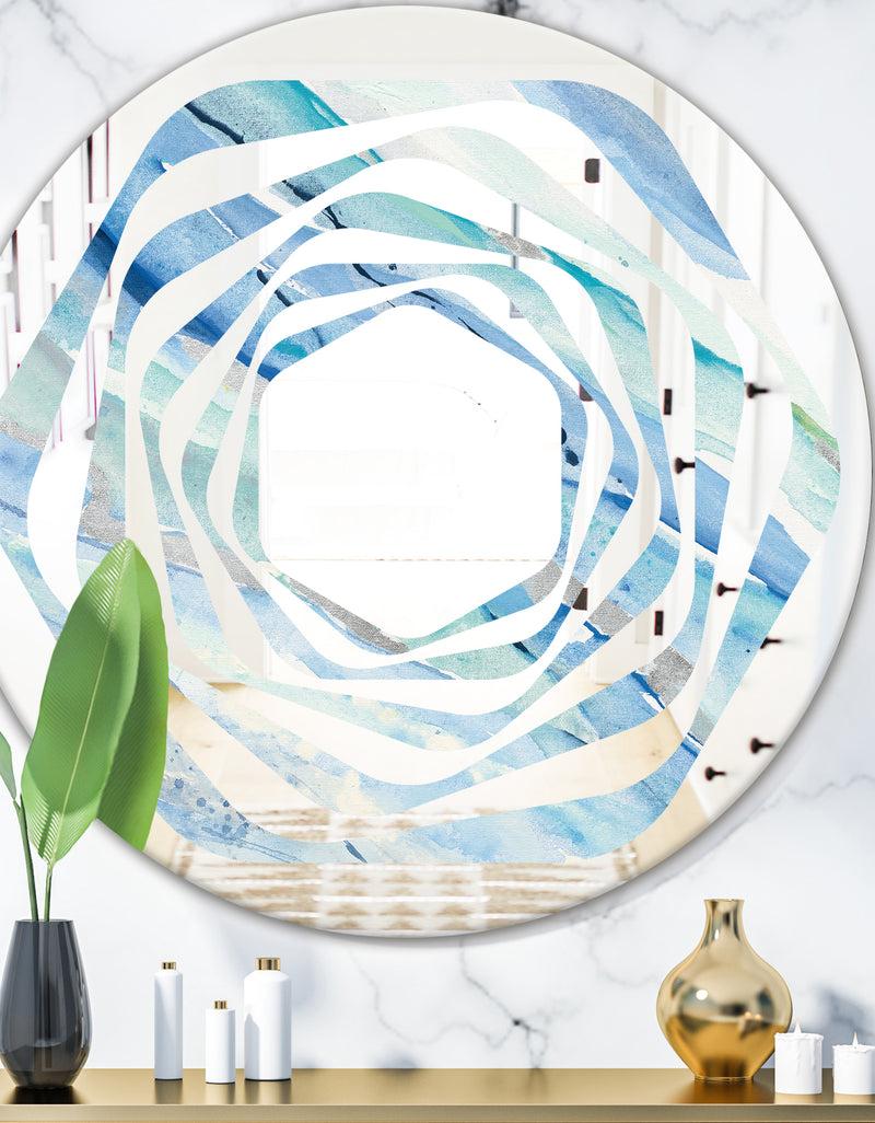 DesignQ Blue Silver Spring I - Modern Round or Oval Wall Mirror - Whirl