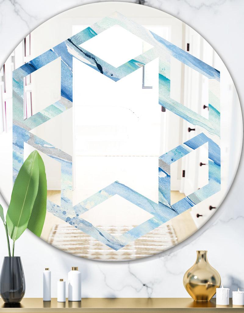 DesignQ Blue Silver Spring I - Modern Round or Oval Wall Mirror - Hexagon Star