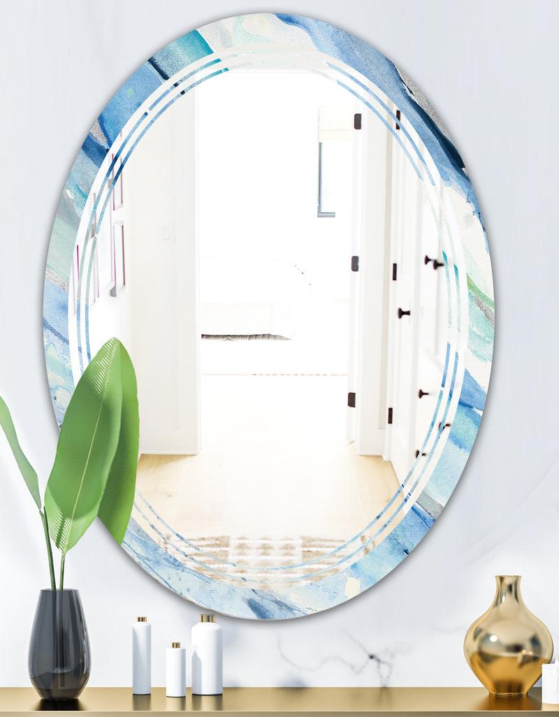 DesignQ Blue Silver Spring I - Modern Round Or Oval Wall Mirror - Triple C