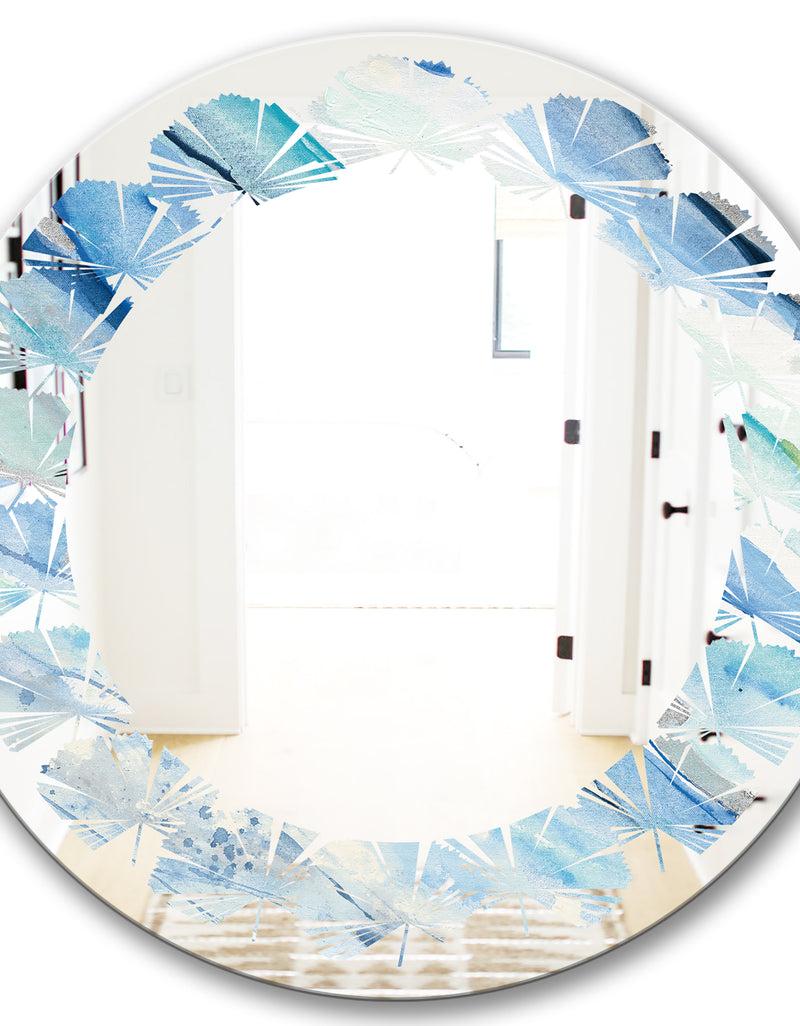 DesignQ Blue Silver Spring I - Modern Round Or Oval Wall Mirror - Leaves