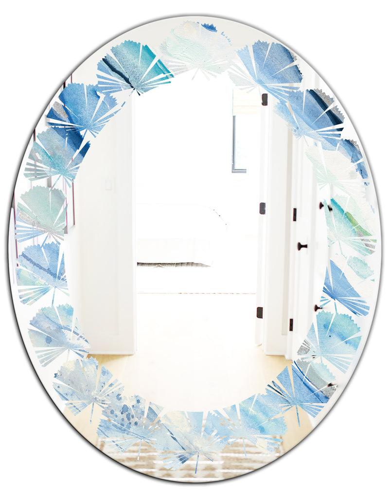 DesignQ Blue Silver Spring I - Modern Round Or Oval Wall Mirror - Leaves
