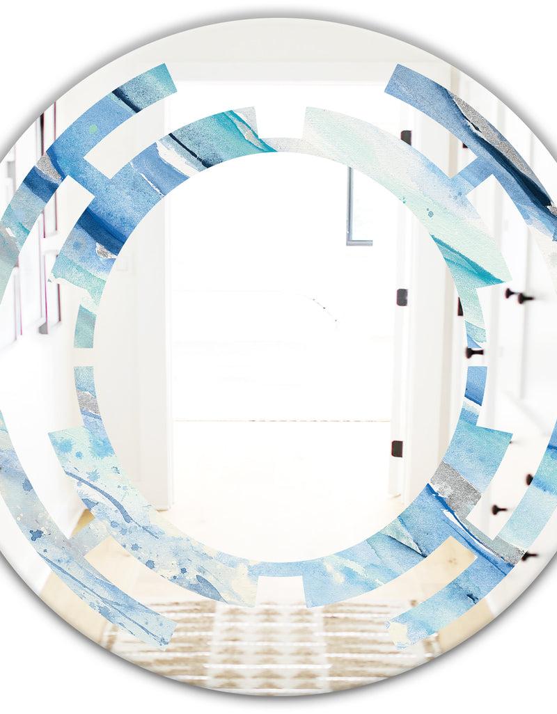 DesignQ Blue Silver Spring I - Modern Round Or Oval Wall Mirror - Space