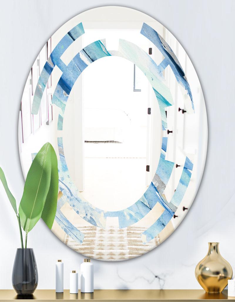 DesignQ Blue Silver Spring I - Modern Round Or Oval Wall Mirror - Space