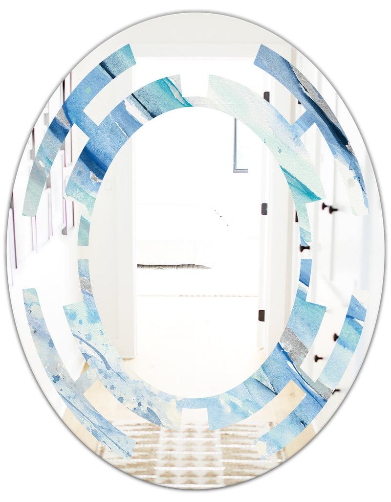 DesignQ Blue Silver Spring I - Modern Round Or Oval Wall Mirror - Space