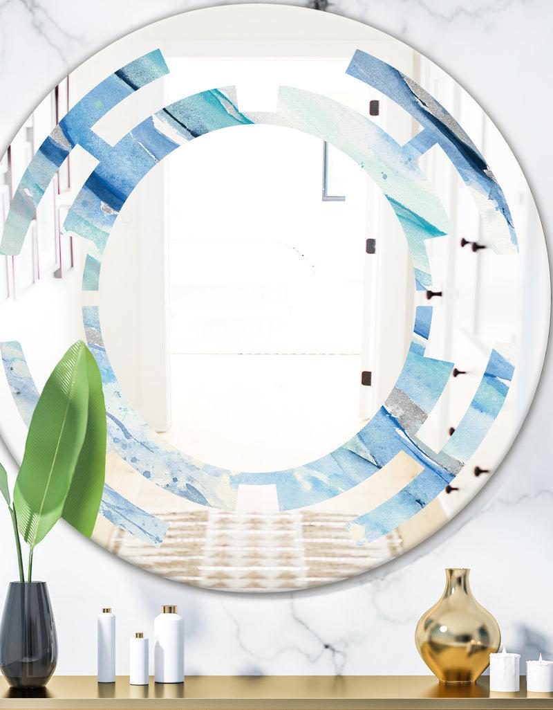 DesignQ Blue Silver Spring I - Modern Round or Oval Wall Mirror - Space