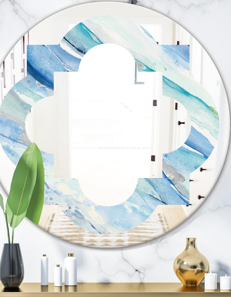 DesignQ Blue Silver Spring I - Modern Round or Oval Wall Mirror - Quatrefoil