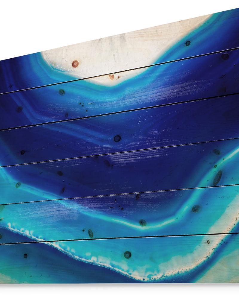 DesignQ Blue Slice Agate Crystal - Stone Photographic Print On Natural Pine Wood