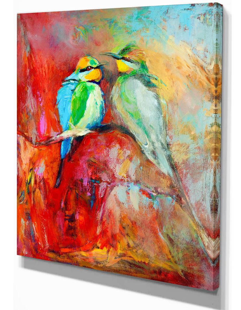 DesignQ Blue Tailed Bee Eaters - Animals Painting Print On Wrapped Canvas