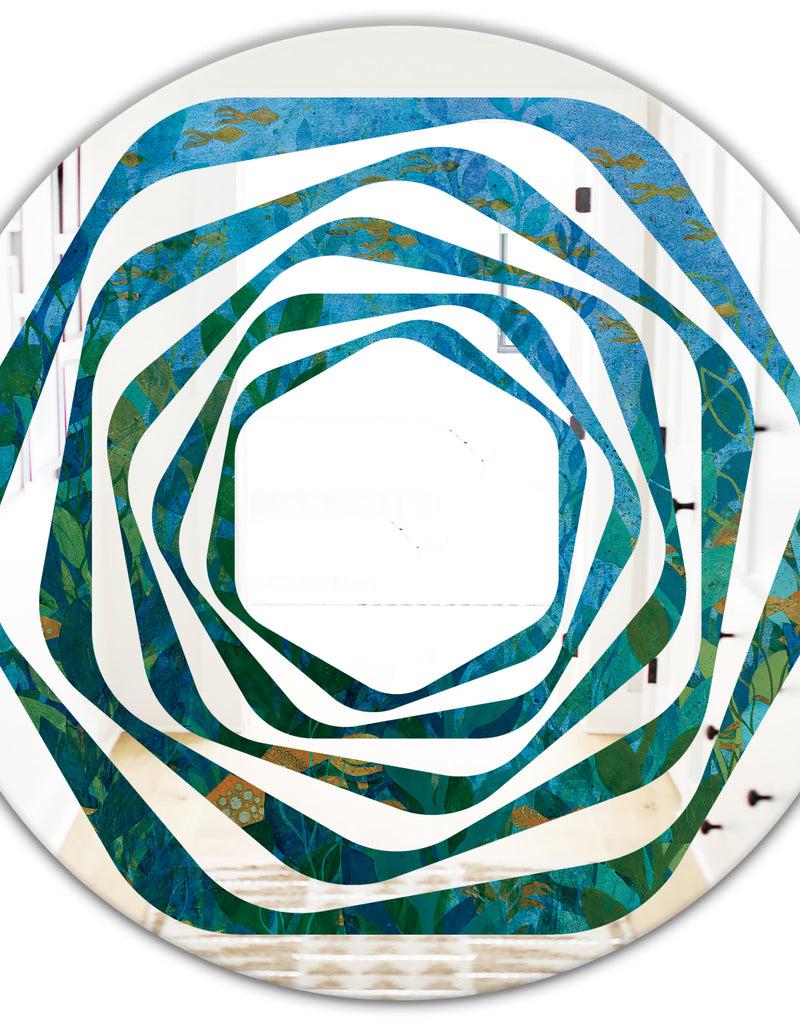 DesignQ Blue Underwater Lake Leaves II - Modern Round Or Oval Wall Mirror - Whirl