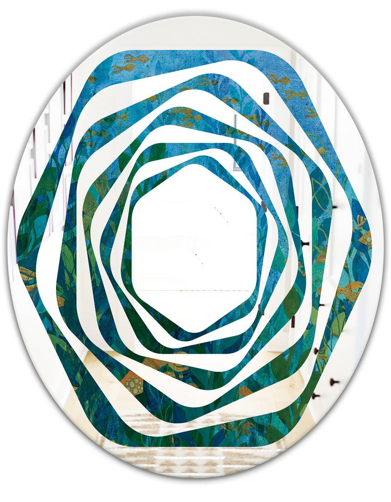 DesignQ Blue Underwater Lake Leaves II - Modern Round Or Oval Wall Mirror - Whirl