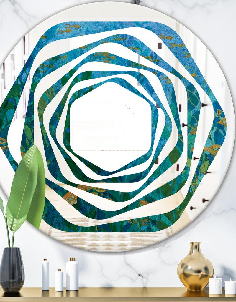 DesignQ Blue Underwater Lake leaves II - Modern Round or Oval Wall Mirror - Whirl