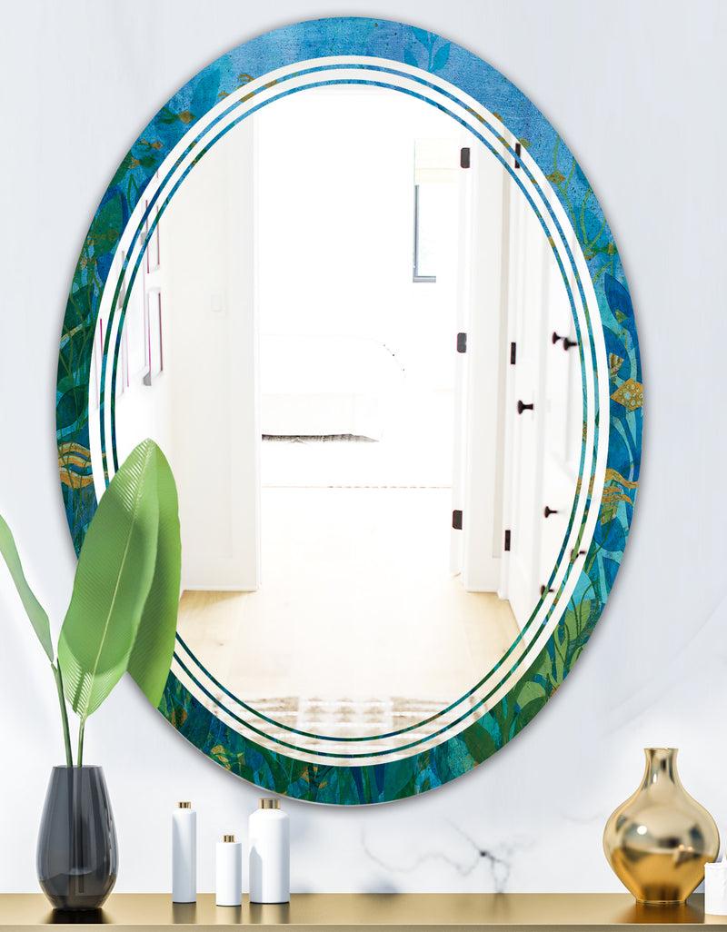 DesignQ Blue Underwater Lake Leaves II - Modern Round Or Oval Wall Mirror - Triple C