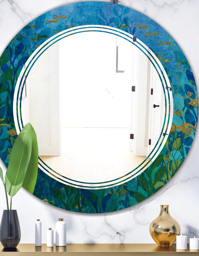 DesignQ Blue Underwater Lake leaves II - Modern Round or Oval Wall Mirror - Triple C
