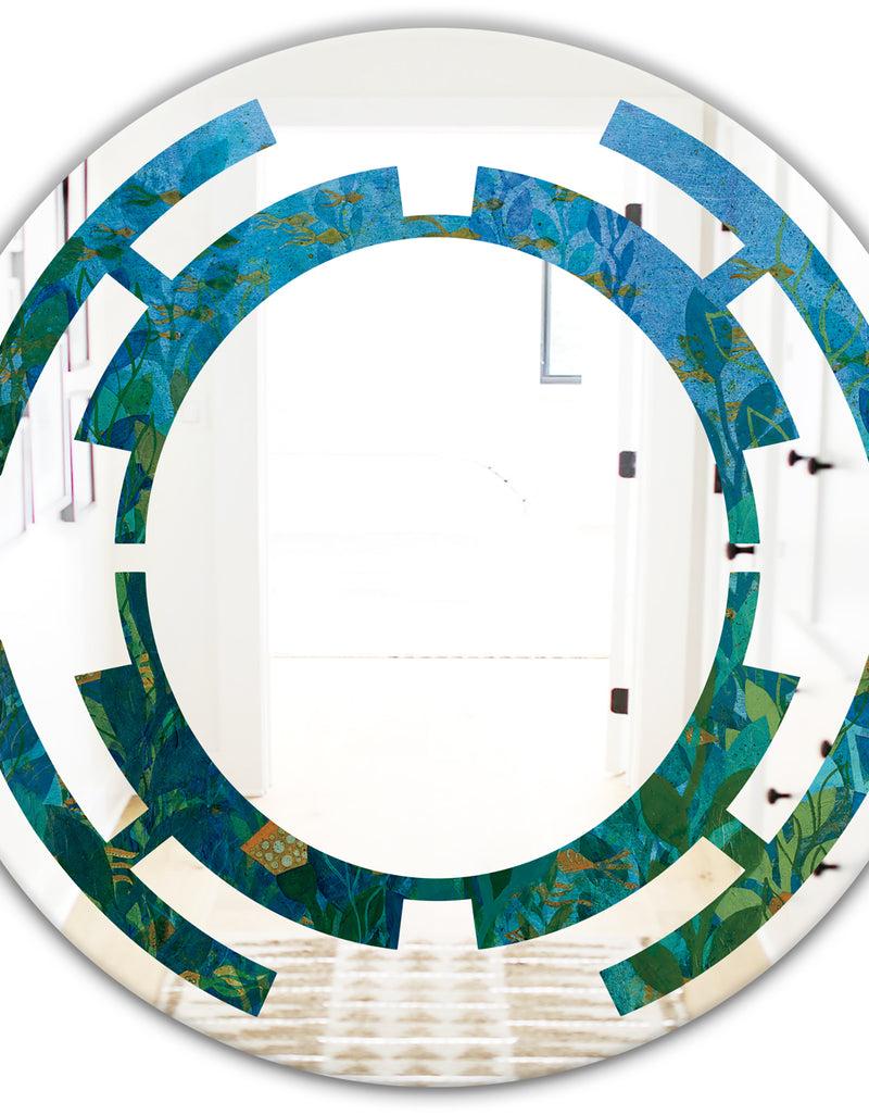 DesignQ Blue Underwater Lake Leaves II - Modern Round Or Oval Wall Mirror - Space