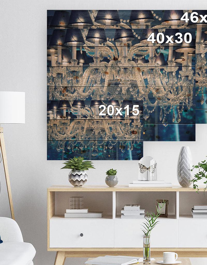 DesignQ Blue Vintage Crystal Chandelier - Modern Print On Natural Pine Wood