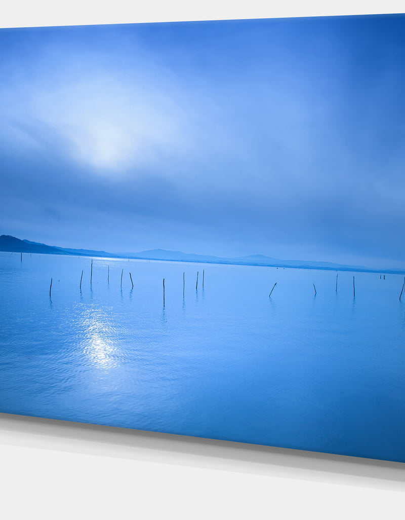 DesignQ Blue Water Surface In Morning - Seascape Photo Canvas Print