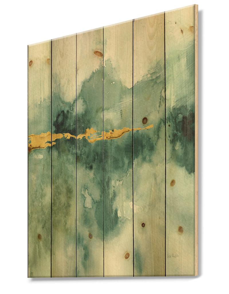DesignQ Blue Watercolor Impression With Gold - Traditional Print On Natural Pine Wood