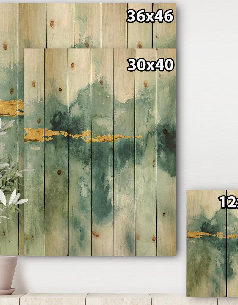 DesignQ Blue Watercolor Impression With Gold - Traditional Print On Natural Pine Wood