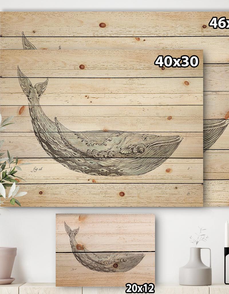 DesignQ Blue Whale Watercolor - Nautical & Coastal Print On Natural Pine Wood