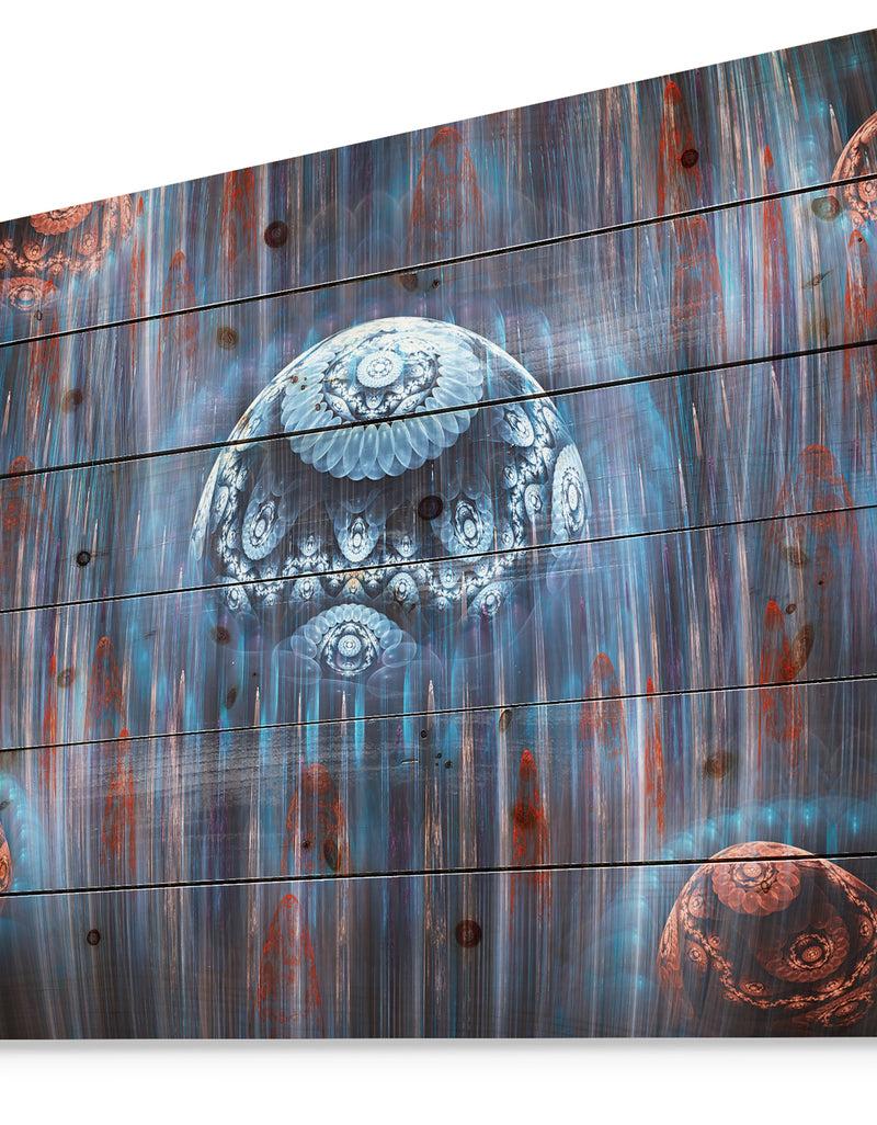 DesignQ Blue World Of Infinite Universe - Abstract Print On Natural Pine Wood