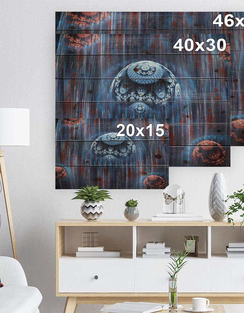 DesignQ Blue World Of Infinite Universe - Abstract Print On Natural Pine Wood