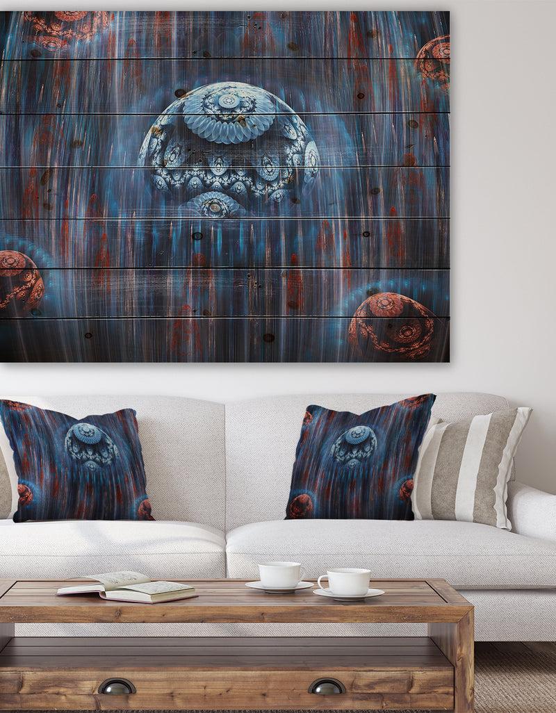 DesignQ Blue World of Infinite Universe - Abstract Print on Natural Pine Wood