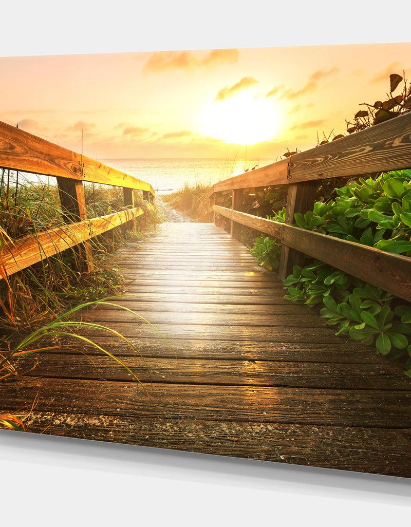 DesignQ Boardwalk On Beach - Landscapes Sea & Shore Photographic On Wrapped Canvas